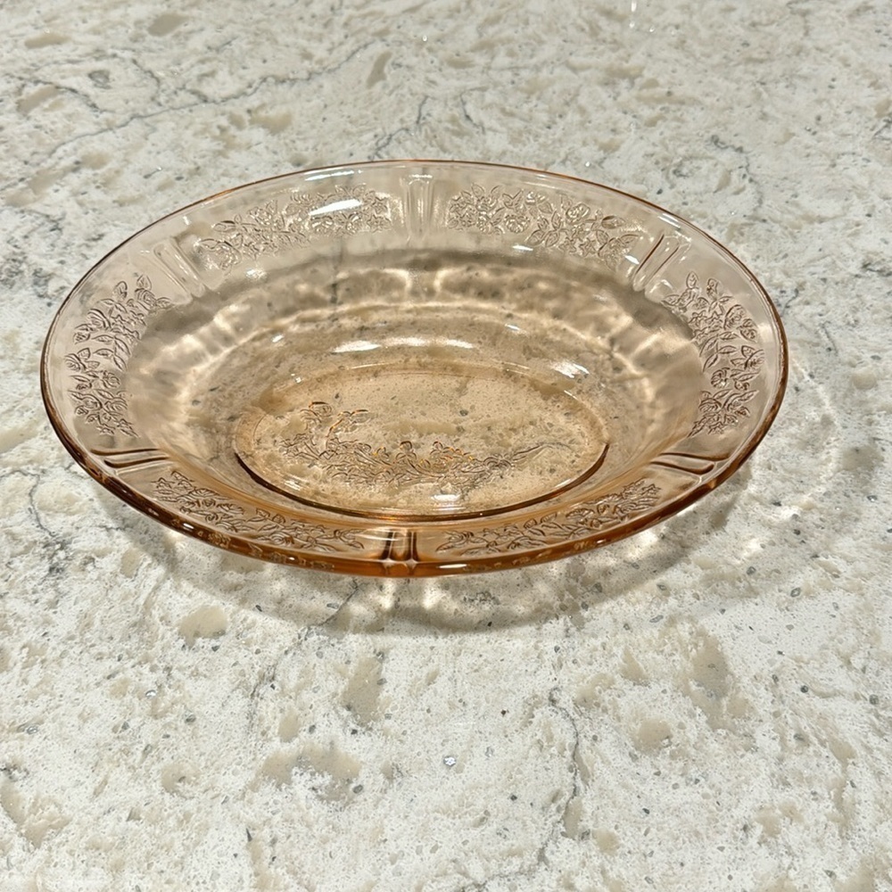 1930s~JEANETTE ‘CHERRY BLOSSOM’~DEPRESSION GLASS~OVAL SERVING BOWL~G12
